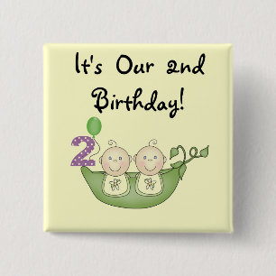 Twin Peas in a Pod 2nd Birthday T-shirts and Gifts 15 Cm Square Badge