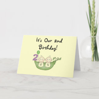 Twin Peas in a Pod 2nd Birthday T-shirts and Gifts Card