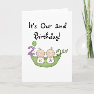 Twin Peas in a Pod 2nd Birthday T-shirts and Gifts Card