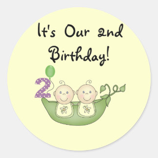Twin Peas in a Pod 2nd Birthday T-shirts and Gifts Classic Round Sticker
