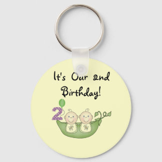 Twin Peas in a Pod 2nd Birthday T-shirts and Gifts Key Ring