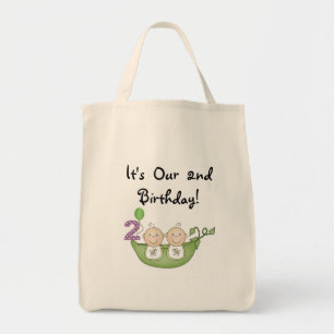 Twin Peas in a Pod 2nd Birthday T-shirts and Gifts Tote Bag