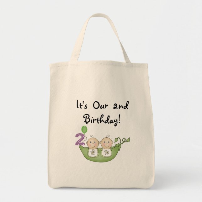 Twin Peas in a Pod 2nd Birthday T-shirts and Gifts Tote Bag (Front)