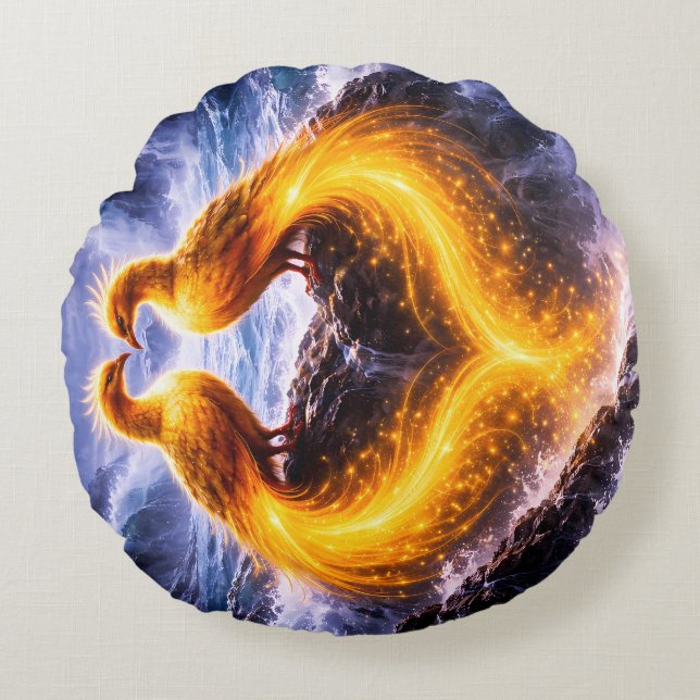 Twin Phoenixes of Eternal Light Round Cushion (Front)