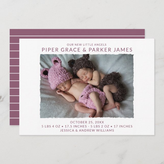 Twin Photo Birth Announcement (Front/Back)