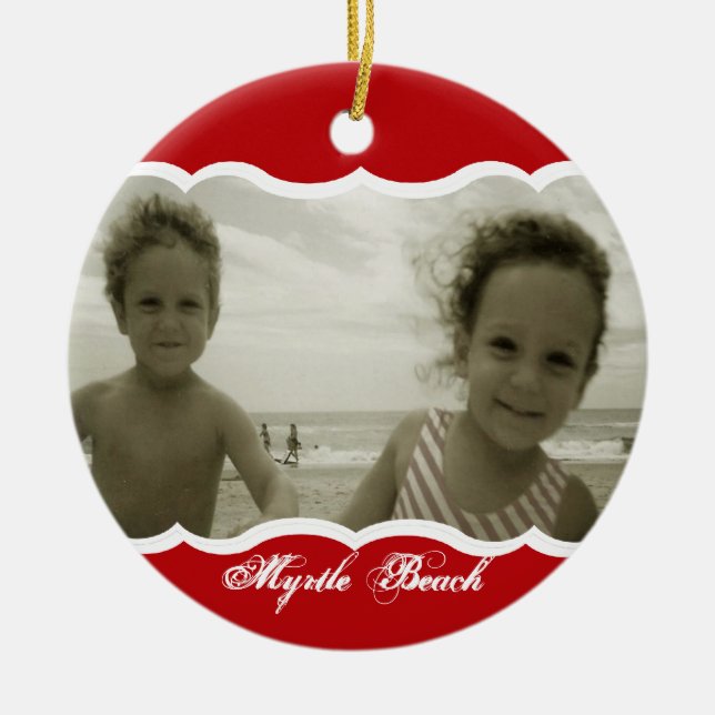 Twin Photo Red Ceramic Tree Decoration (Front)