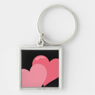Twin Pink Hearts Key Ring