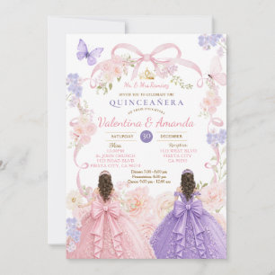 Twin Pink Purple  Quinceañera Invitation