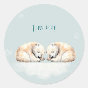 Twin Polar Bears Double Snuggles Baby Shower Classic Round Sticker