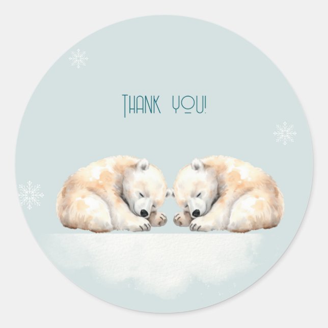 Twin Polar Bears Double Snuggles Baby Shower Classic Round Sticker (Front)