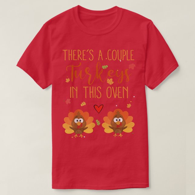 Twin Pregnancy Announcement Baby Reveal Thanksgivi T-Shirt (Design Front)