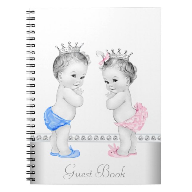 Twin Prince and Princess Baby Shower Guest Book (Front)