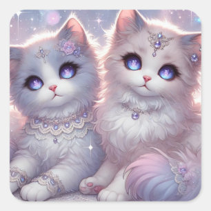 Twin Princess Cats Square Sticker