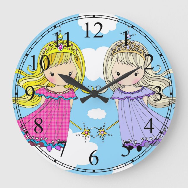 Twin Princesses Little Girls Clock (Front)