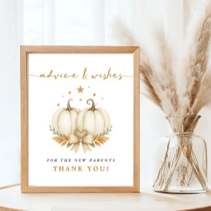 Twin Pumpkin Baby Shower Advice Wishes New Parents Poster