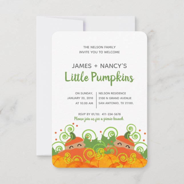 twin pumpkin BABY SHOWER boy girl dark skin tone Invitation (Front)