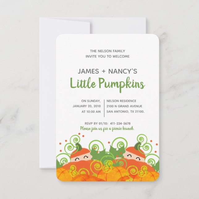 twin pumpkin BABY SHOWER boy girl light skin tone Invitation (Front)