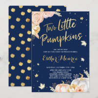 Twin Pumpkin Baby Shower Invitation Pink And Gold