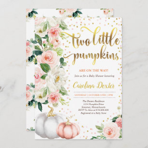 Twin Pumpkin Baby Shower Invitation Pink And Gold