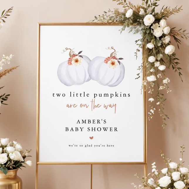 Twin Pumpkin Baby Shower Welcome Poster (Two Little Pumpkins Twin Baby Shower Welcome Poster)
