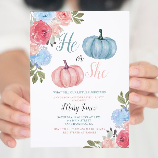 Twin Pumpkin Gender Reveal Greenery Invitation (Creator Uploaded)