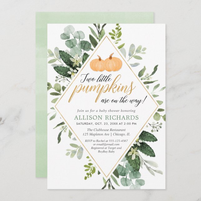 Twin pumpkins Fall gender neutral baby shower Invitation (Front/Back)