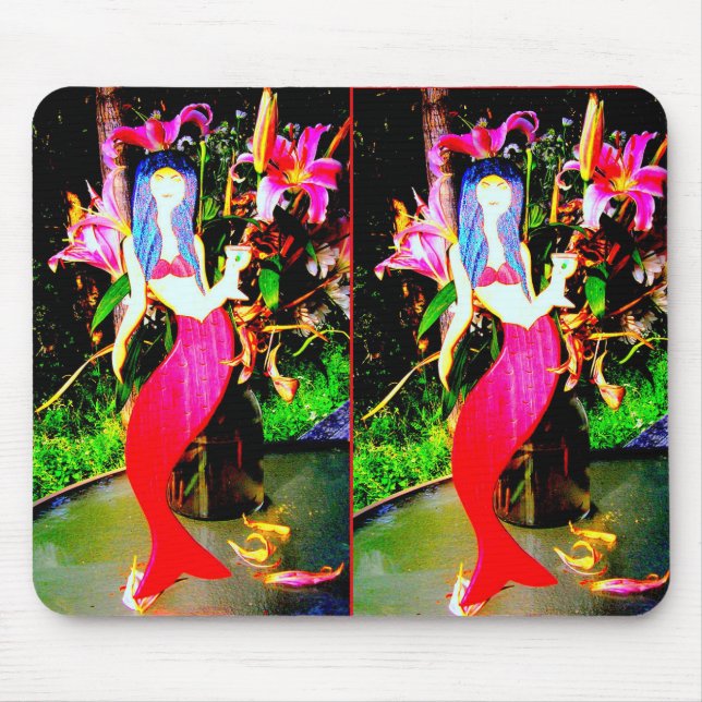 twin red mermaids partying mouse pad (Front)