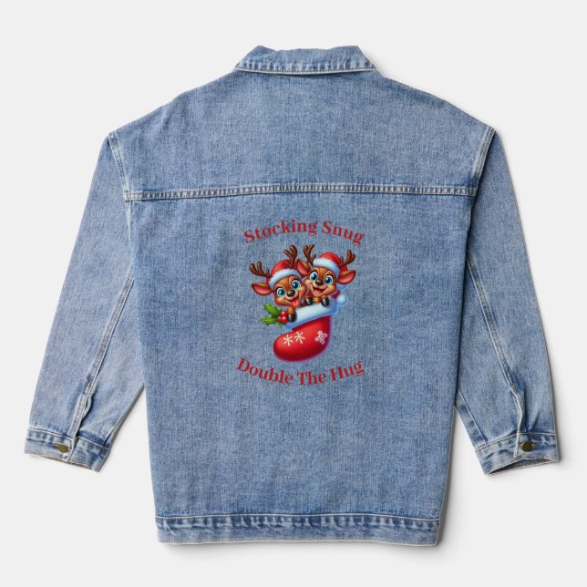 Twin Reindeer In A Christmas Stocking Denim Jacket (Back)