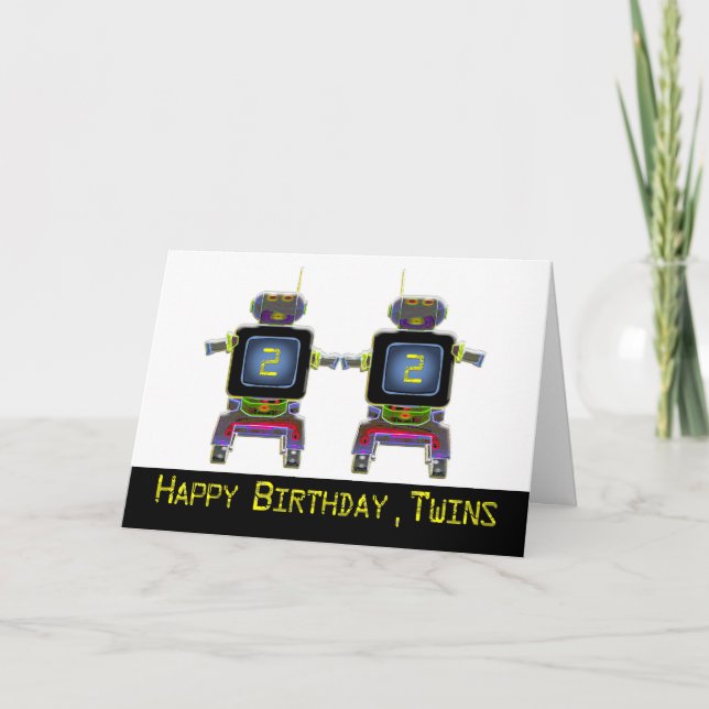 twin robots in neon colours card (Front)