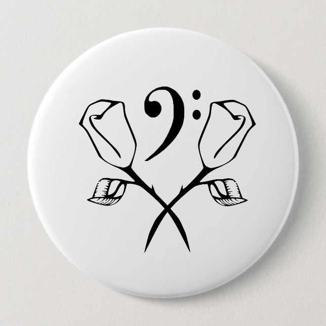 Twin Rose above Bass Clef 10 Cm Round Badge (Front)