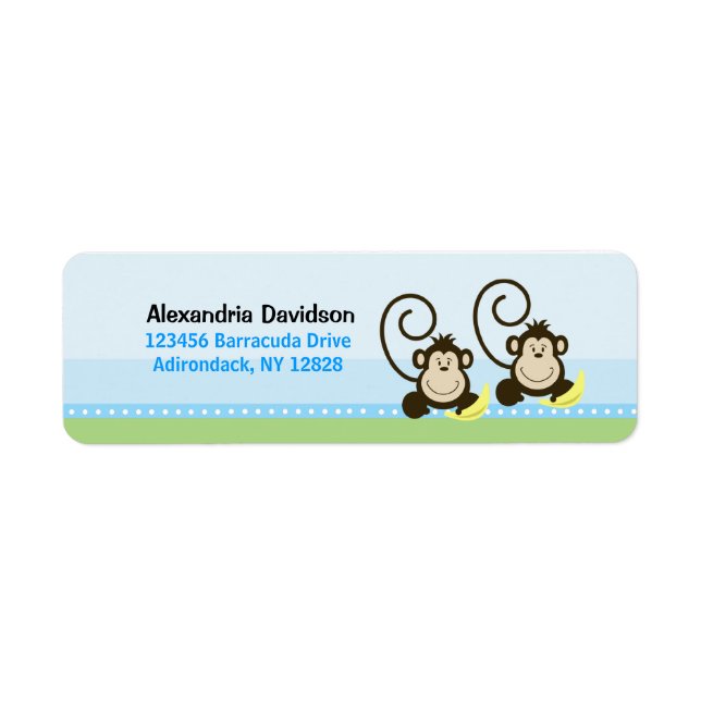 Twin Silly Monkeys Custom Address Labels (Front)