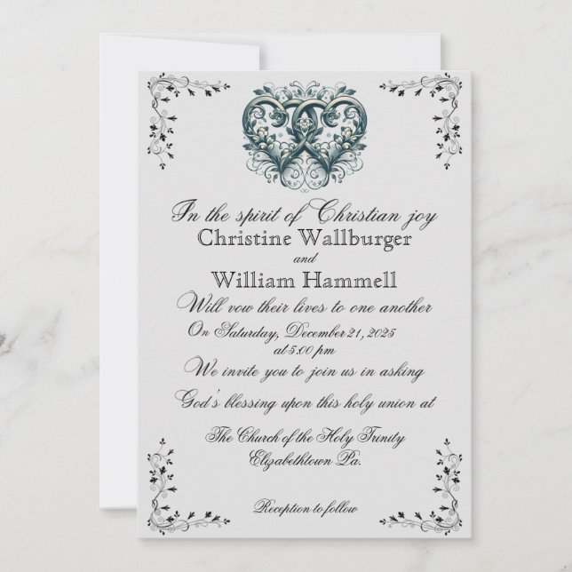 Twin Silver Hearts Christian Wedding invitation (Front)