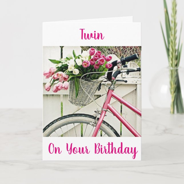 ***TWIN SISTER BIRTHDAY*** BIKE AND FLOWERS CARD (Front)