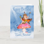 Twin Sister Birthday Card - Cute Fairy On A Mushro<br><div class="desc">Twin Sister Birthday Card - Cute Fairy On A Mushroom</div>