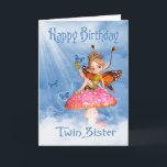 Twin Sister Birthday Card - Cute Fairy On A Mushro<br><div class="desc">Twin Sister Birthday Card - Cute Fairy On A Mushroom</div>