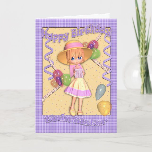 Twin Sister Birthday Card - Cute Little Girl (Front)