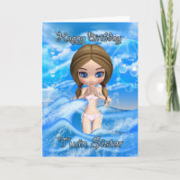 twin sister birthday card - girl swimming