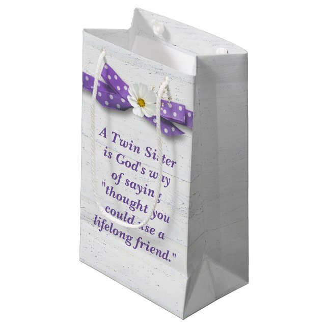 Twin Sister Birthday with Polka Dot Ribbon  Small Gift Bag (Front Angled)