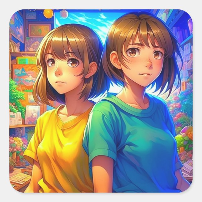 Twin Sisters | Anime Girls Square Sticker (Front)