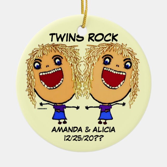 Twin Sisters Rock Cartoon Ceramic Tree Decoration (Front)