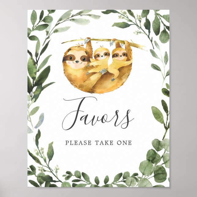 Twin Sloths Baby Shower Favours Sign (Front)