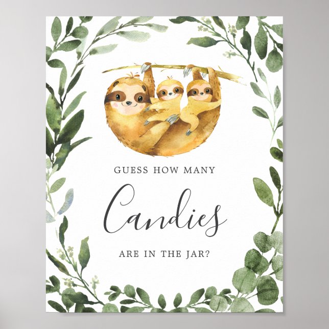 Twin Sloths Baby Shower Guess How Many Candies Poster (Front)