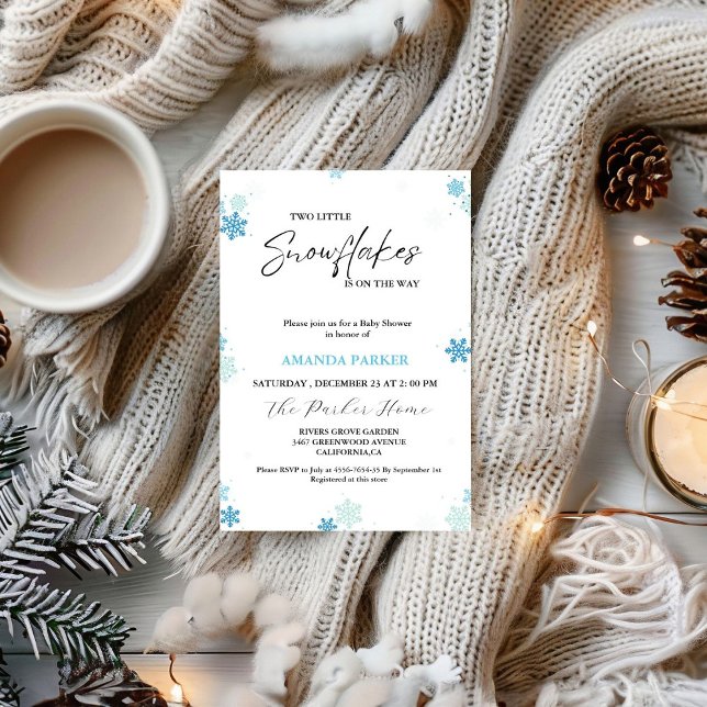 Twin Snowflake Baby Shower  Winter Baby Shower Invitation (Creator Uploaded)