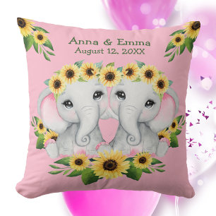 Twin Sunflower Baby Elephant Girls Cushion