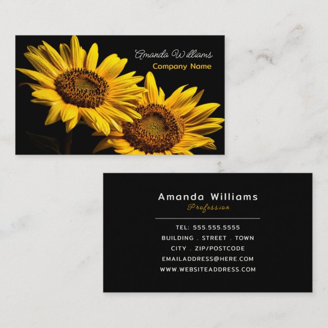 Twin Sunflowers, Floral Business Card (Front/Back)