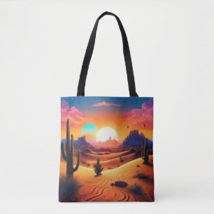 Twin Suns Desert Landscape – Celestial Cactus Hori Tote Bag