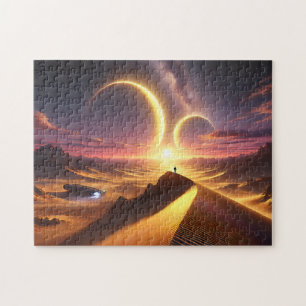 Twin Suns Desert Sci-Fi Alien Landscape Jigsaw Puzzle