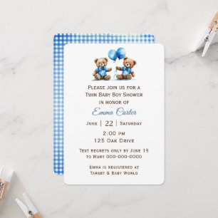 Twin Teddy Bear with Balloons Invitation