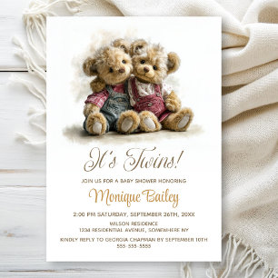 Twin Teddy Bears Baby Shower Invitation