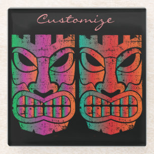 Twin Tiki Sculpture Thunder_Cove Glass Coaster